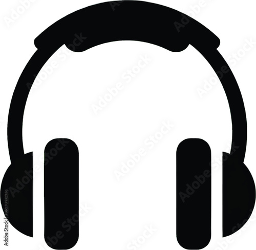 Black Over-Ear Headphones Silhouette on White Background. Audio Device for Music, Podcasts, and Personal Listening. Modern Technology Icon.