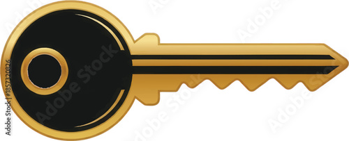 Golden and black key symbol representing security, access, success, and solutions for digital and physical concepts