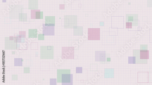 Pastel Geometric Squares Background with Transparent Overlapping Boxes on Grid