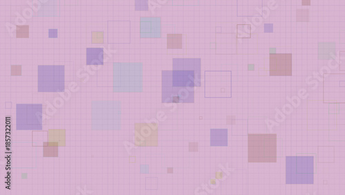Pastel Geometric Squares Background with Transparent Overlapping Boxes on Grid