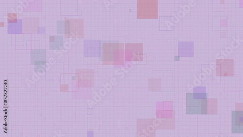 Pastel Geometric Squares Background with Transparent Overlapping Boxes on Grid
