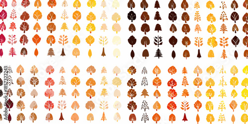 A colorful array of autumn leaves in varying shades and designs