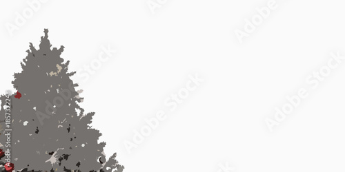 A partially visible christmas tree with red ornaments on a white background