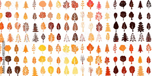 A colorful collection of autumn leaves in various shapes and shades