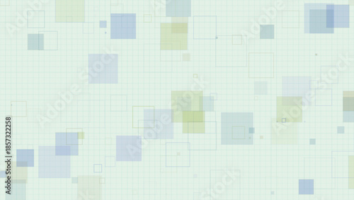 Pastel Geometric Squares Background with Transparent Overlapping Boxes on Grid