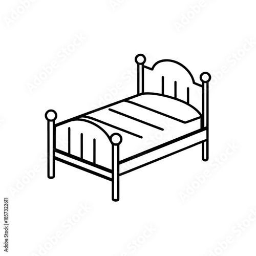 Illustration of a simple single bed frame on transparent background silhouette