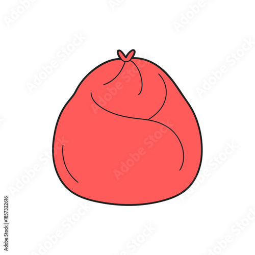 Illustration of a red bean bag chair item on transparent background silhouette