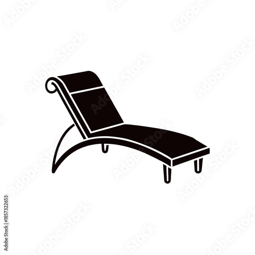 Illustration of a lounge chair in black color on transparent background silhouette