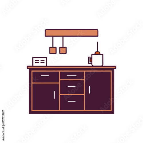 Illustration of a cabinet with a mug on it on transparent background silhouette