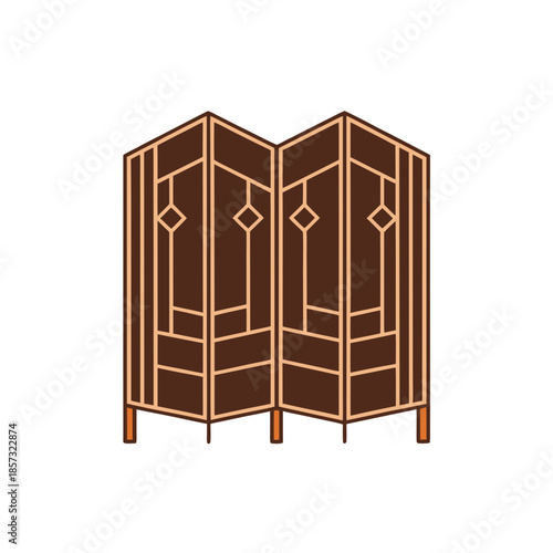 Illustration of a brown folding screen art on transparent background silhouette