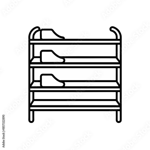 Shoe rack with three pairs of shoes line on transparent background silhouette