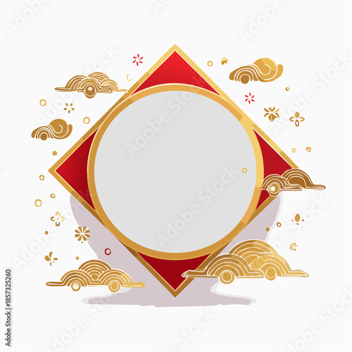 金フレームと紅白ベースの年賀状