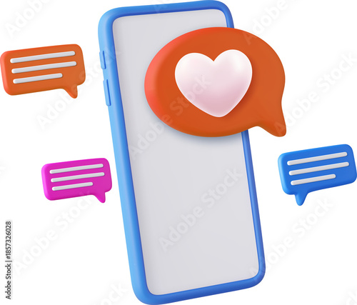 3D Like Icon with Heart and Smartphone