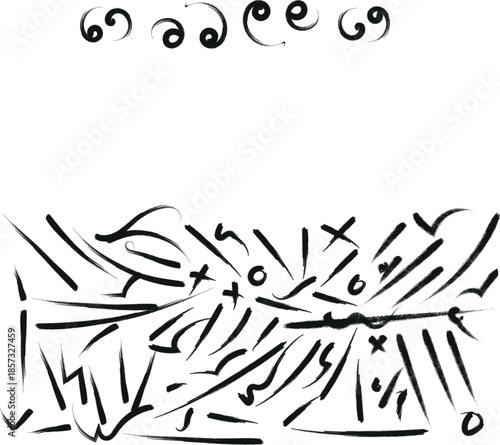 Abstract calligraphic artwork with expressive black lines and geometric shapes