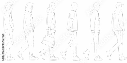 Outline of a man in various poses showing a side and back view