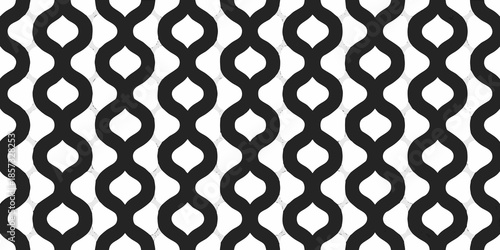 A seamless black and white pattern featuring repeating looped diamond shapes