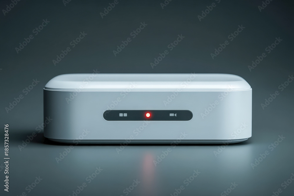 Fototapeta premium Minimal payment card reader with blank indicator light, isolated on dark background