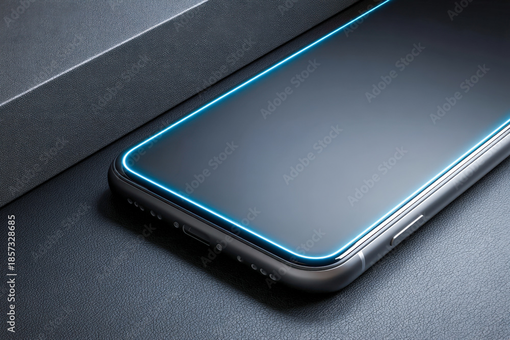 custom made wallpaper toronto digitalClose-up smartphone edge with blue contactless payment glow on dark background