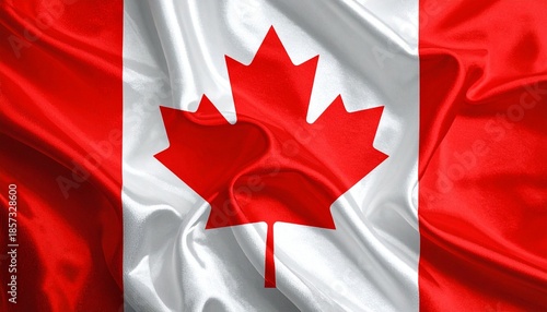 Flag of Canada with red maple leaf centered on white field flanked by vertical red bands
