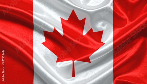 Flag of Canada with red maple leaf centered on white field flanked by vertical red bands