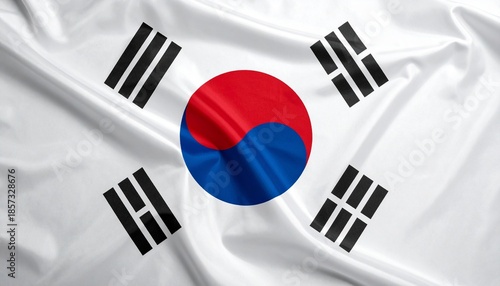 Flag of South Korea with red-blue Taegeuk symbol and four black trigrams on white field