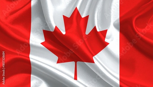 Flag of Canada with red maple leaf centered on white field flanked by vertical red bands