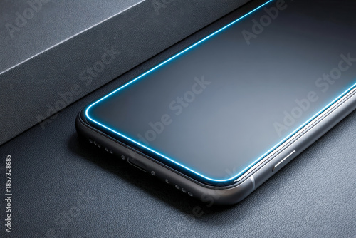 Wallpaper Mural Close-up smartphone edge with blue contactless payment glow on dark background Torontodigital.ca