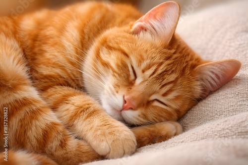 Wallpaper Mural A beautiful ginger tabby cat enjoys a peaceful and deep sleep on a cozy blanket Torontodigital.ca