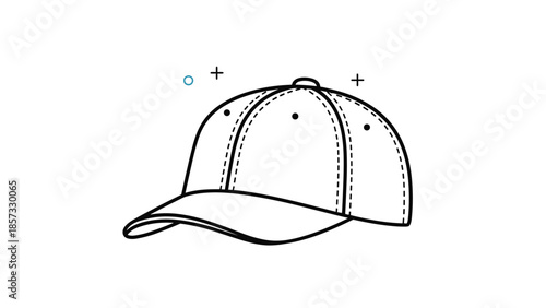 Simple black and white line drawing of a classic baseball cap shown from a side angle with decorative cross symbols.