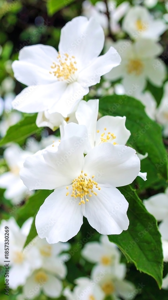 Fototapeta premium Blooming white jasmine flowers