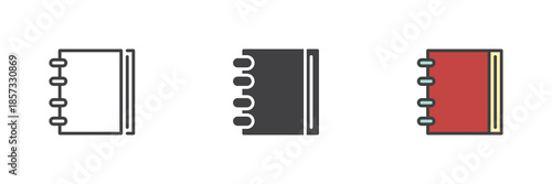 Spiral notebook line, solid and colorful different style icon set pack