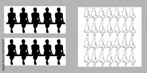 Silhouettes of seated figures and their corresponding line drawings are presented
