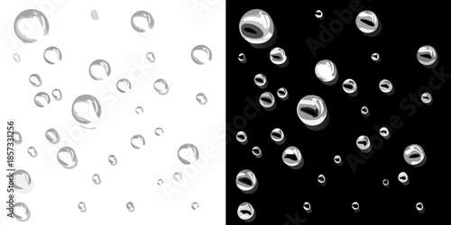 Bubbles in contrasting backgrounds a white and a black setting
