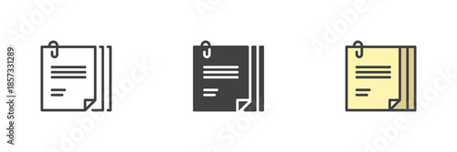 File attachment line, solid and colorful different style icon set pack