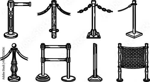 Various types of stanchions and barriers for crowd control and queue management