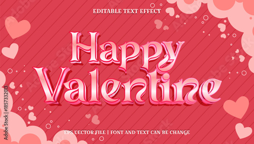 Romantic Happy Valentine's Day Editable Text Effect Design. Modern 3D Typography with Festive Hearts and Pink Background for Love Celebration Graphics