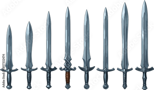 Fantasy sword collection, medieval weapon vector, ornate blade clipart, game asset, character design, battle gear, steel, sharp, epic, legendary