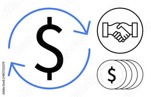 Money concept. Dollar sign with arrows emphasizing financial transactions and economic exchange. Money inspires ideas for business, banking, financial agreements, trade, and investments