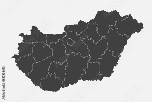Vector map of Hungary divided on regions