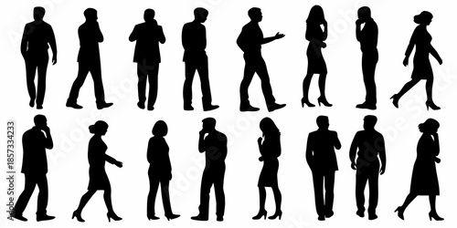 Silhouettes of diverse people in various poses and business attire