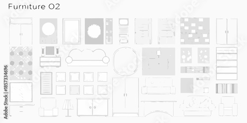 Minimalist furniture arrangement a top down view of various home items