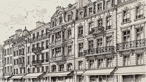 Detailed architectural facade of a classical residential apartment building