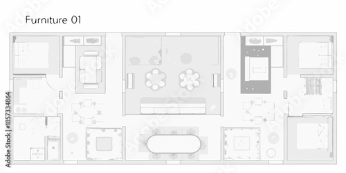 Detailed floor plan showcasing furniture arrangement in a modern residential space