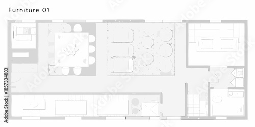 Architectural floor plan showcasing room arrangements and interior space distribution