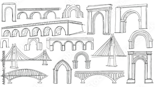 Collection of diverse architectural elements including bridges and arches
