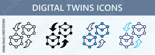 Digital Twins Icon Set Multiple Style Collection
