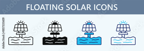 Floating Solar Icon Set Multiple Style Collection
