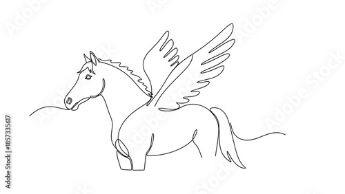 Winged horse sketch with flowing mane and graceful wings  