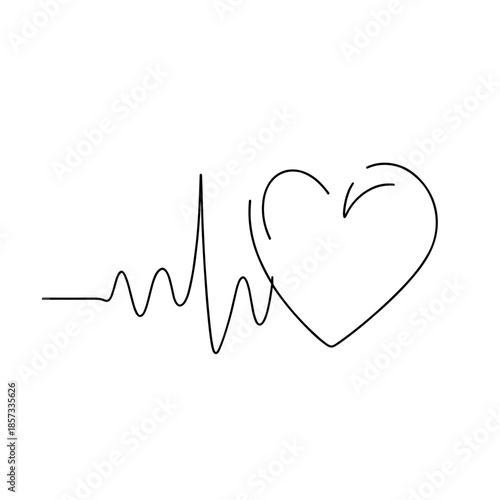 Heartbeat line transforming into a heart in minimalist design  