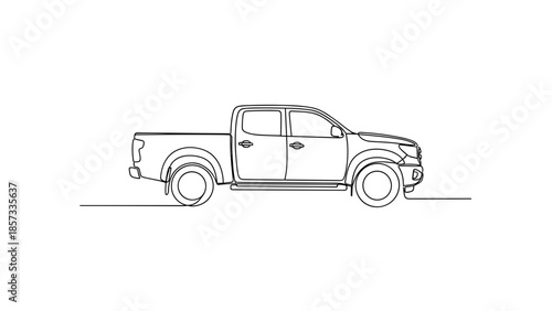 Outline of a pickup truck in minimalist line drawing style  